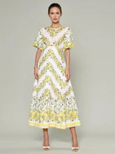 Bubble Sleeve Printed Maxi Dress